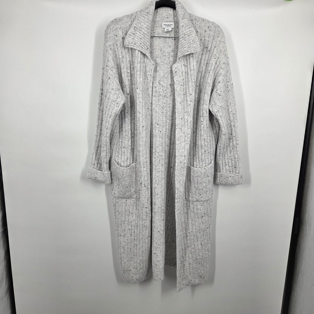 Song of Style Long Ribbed Cardigan Sweater Gray Duster Open Front Pockets Size M